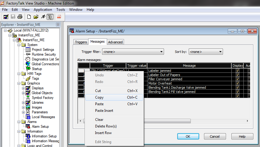 FTVME Edit Alarm Messages in MSExcel Step 2