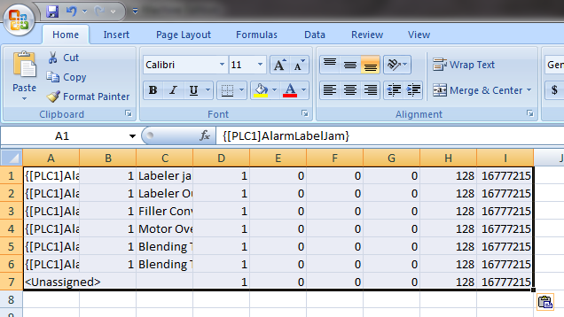 FTVME Edit Alarm Messages in MSExcel Step 4