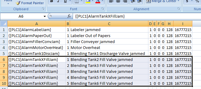 FTVME Edit Alarm Messages in MSExcel Step 5