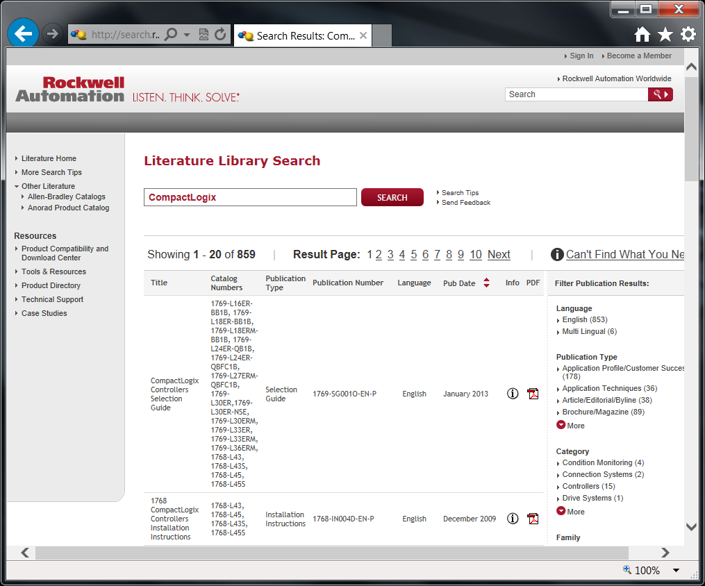 Rockwell Automation Literature Library CompactLogix Search