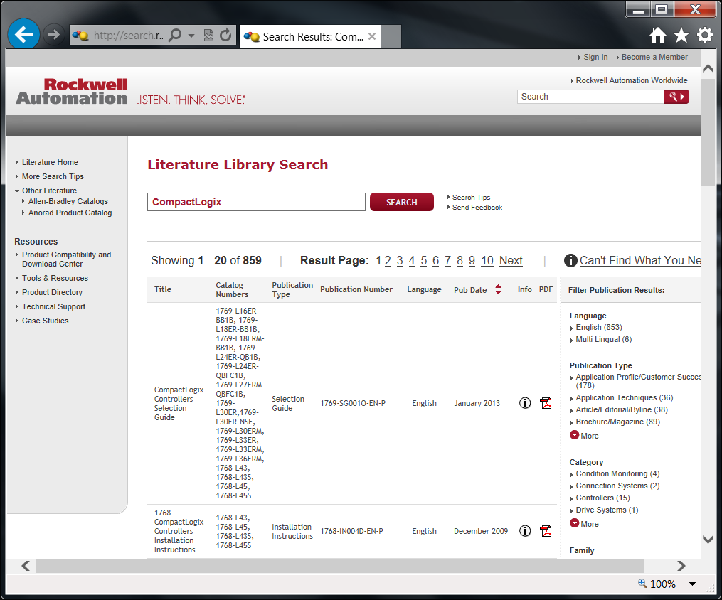 Rockwell Automation Literature Library CompactLogix Search The