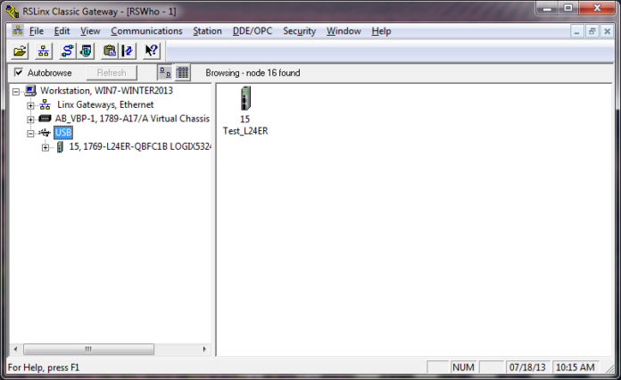 RSLinx USB Driver - RSWho finds L24