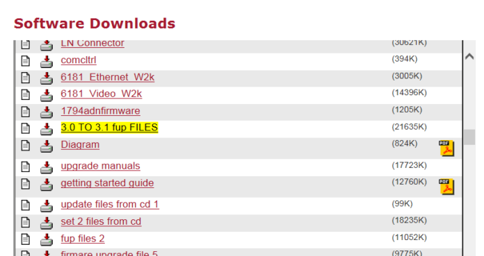Rockwell Software Downloads 3.0 to 3.1 FUP Files Large