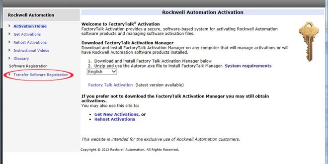Old Rockwell Automation Transfer Registration Menu Item