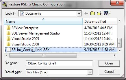 RSLinx Backup and Restore Utility Restore
