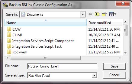 RSLinx Backup and Restore Utility Save