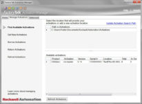 FactoryTalk Activation Manage Tab