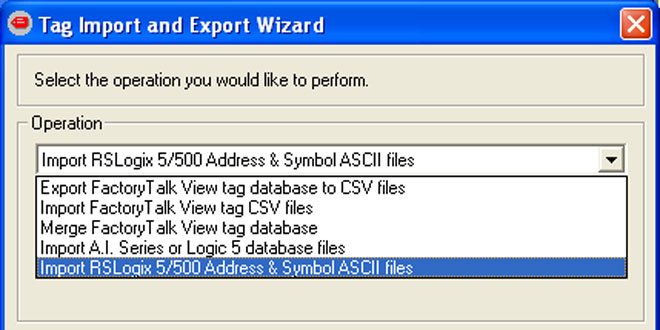 View Studio, RSView32 - Using the Tag Import Export Wizard