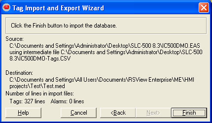 Tag Import and Export Wizard Step 6