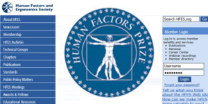 Human Factors and Ergonomics Society Homepage with Prize Logo