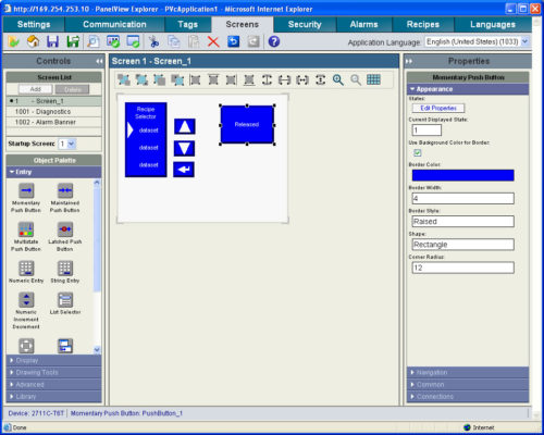 PanelView Component Web Browser Editor