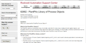 PlantPax Library of Process Objects Knowledgebase Document