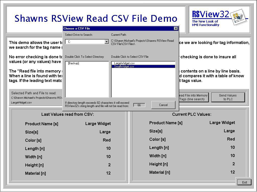 RSView32 Read CSV File Demo