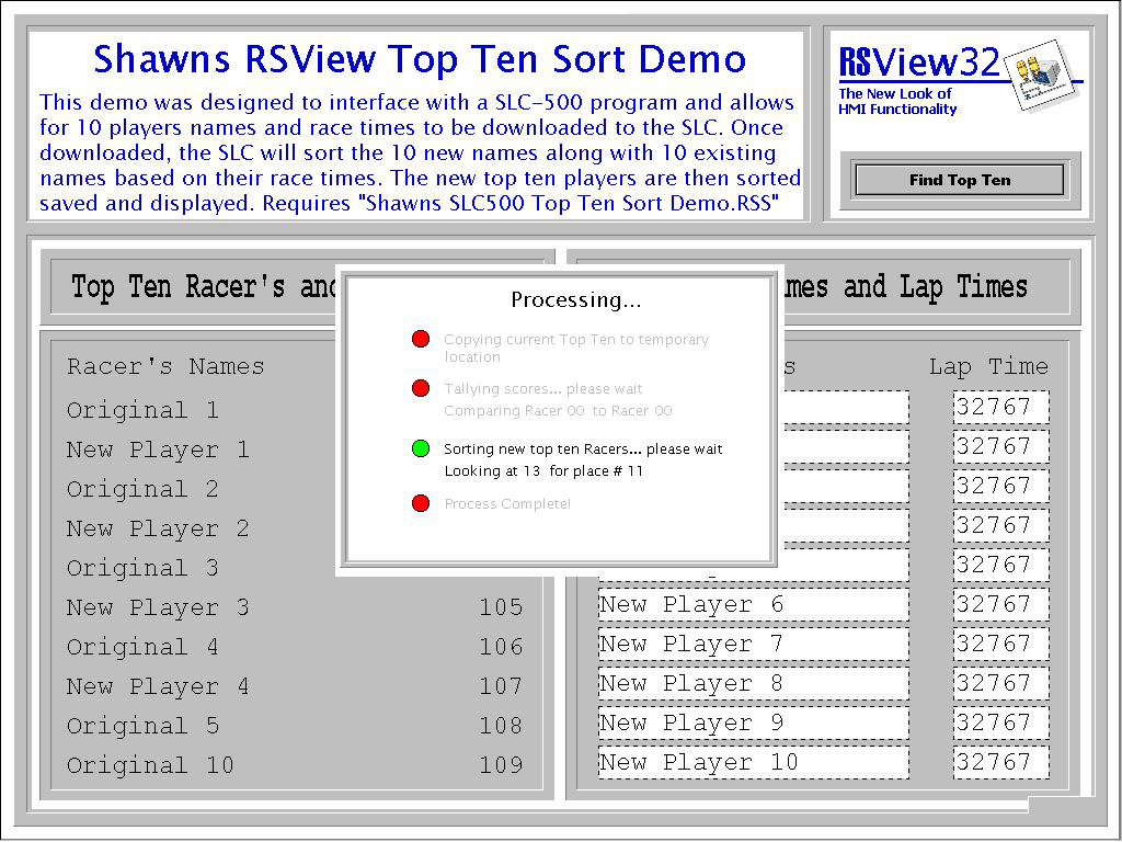 RSView32 Top Ten Sorting Demo