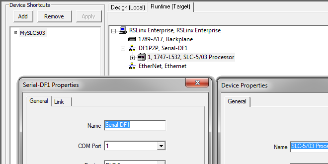 FTLinx, RSLinx Enterprise, ViewME - DF1 to SLC-500 Channel 0