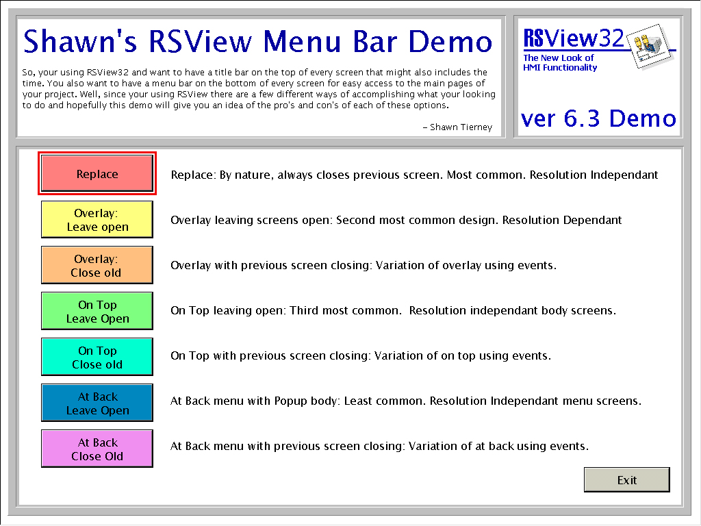 RSView32 Menu Bar Demo