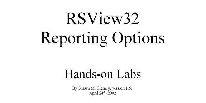 RSView32 Reporting Hands-on Labs