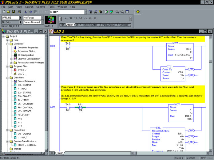 RSLogix 5 Ladder Logic Sum a Integer File using a FAL