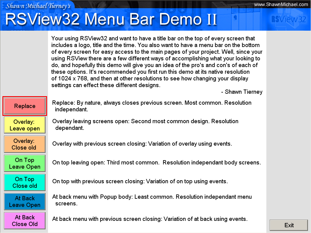 RSView32 Menu Bar Demo 2