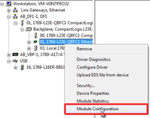 RSLinx to CompactLogix Change IP 5 Right-Click-Mod-Proph