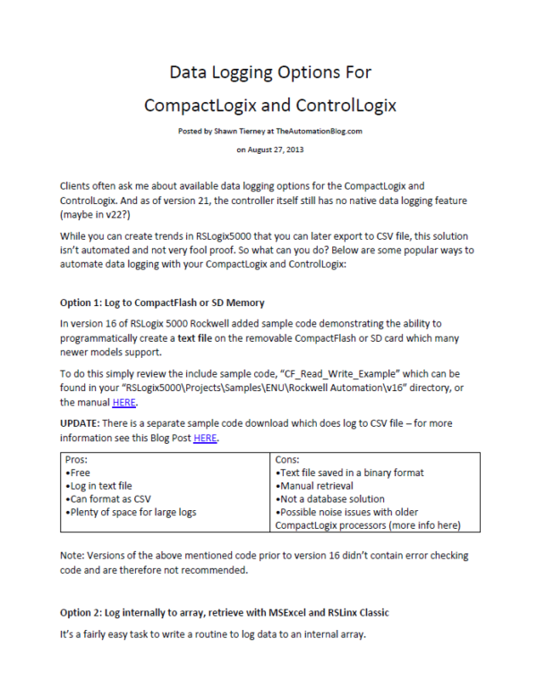 Article - Data Logging Options For CompactLogix and ControlLogix