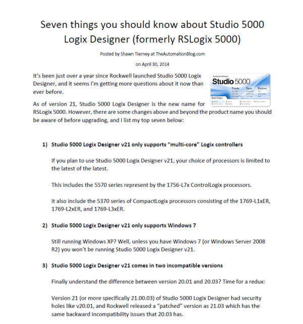 Article - Seven things you should know about Studio 5000 Logix Designer