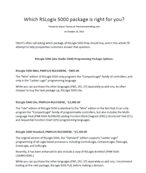 Article - Which RSLogix 5000 package is right for you