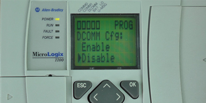 MicroLogix 1100 - Using the LCD to Enable DCOMM Mode (M43)