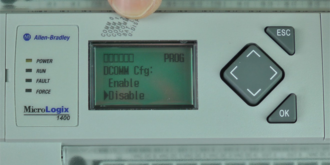 MicroLogix 1400 - Use LCD to Enable DCOMM (M54)