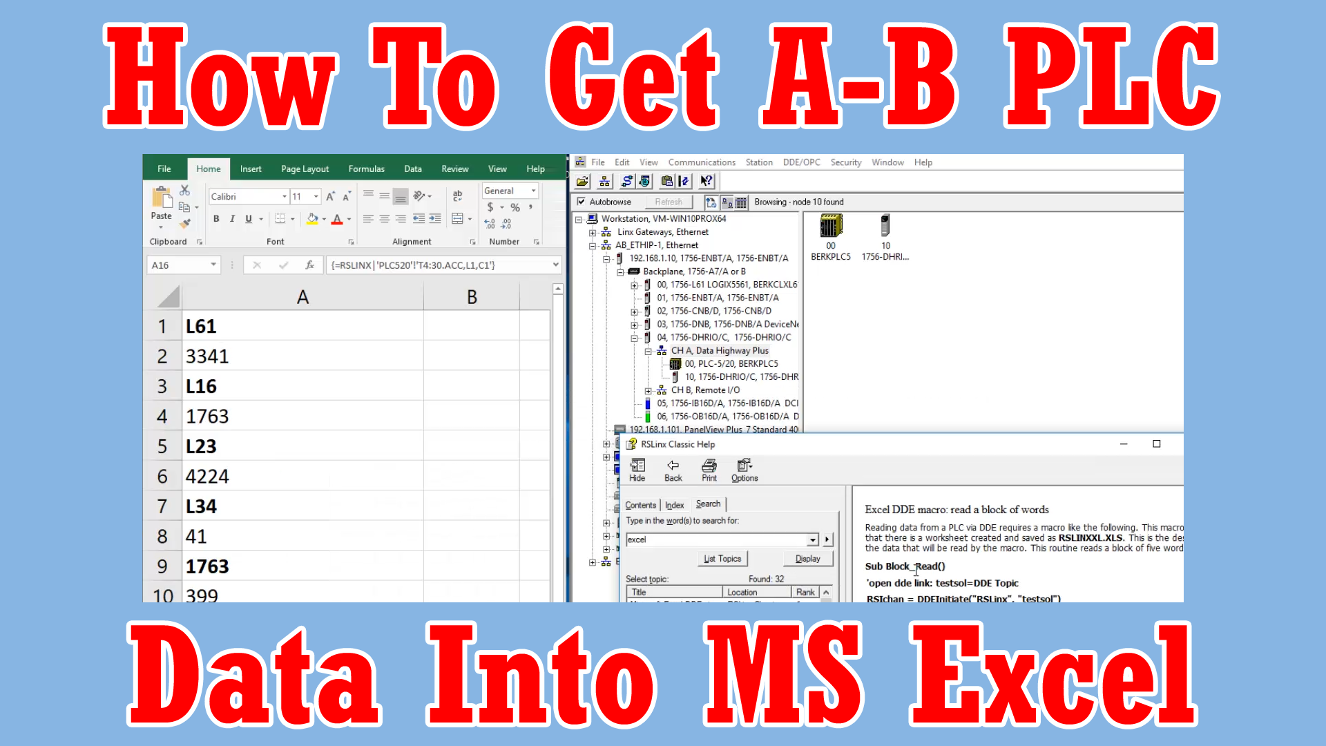 RSLinx, MSExcel - Get A-B Programmable Controller Data into Microsoft Excel using RSLinx Classic (M4E41)