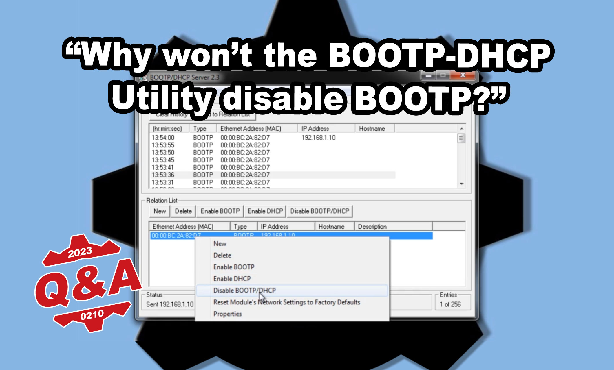 BOOTP-DHCP Utility - Why Won't It Disable BOOTP? (qa230210)